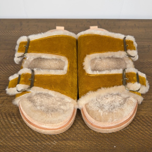 Forte Forte Sandals Women EU 40 US 9 Brown Shearling Leather Buckle Slides Italy - Picture 3 of 8